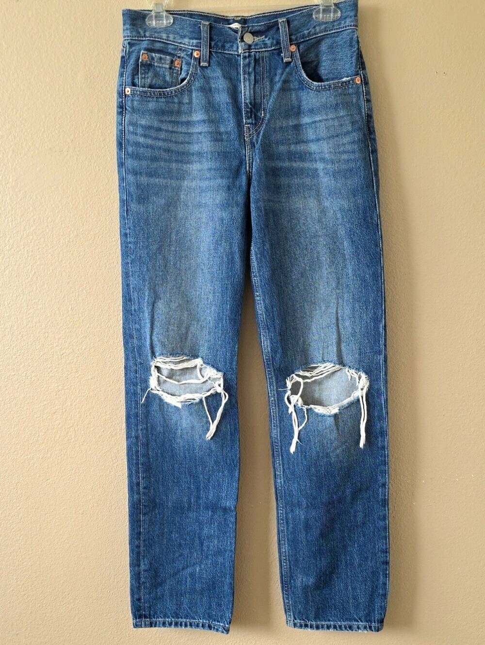 Levi's Womens Medium Wash Low Pro Straight Ripped Denim Jeans - Size 25